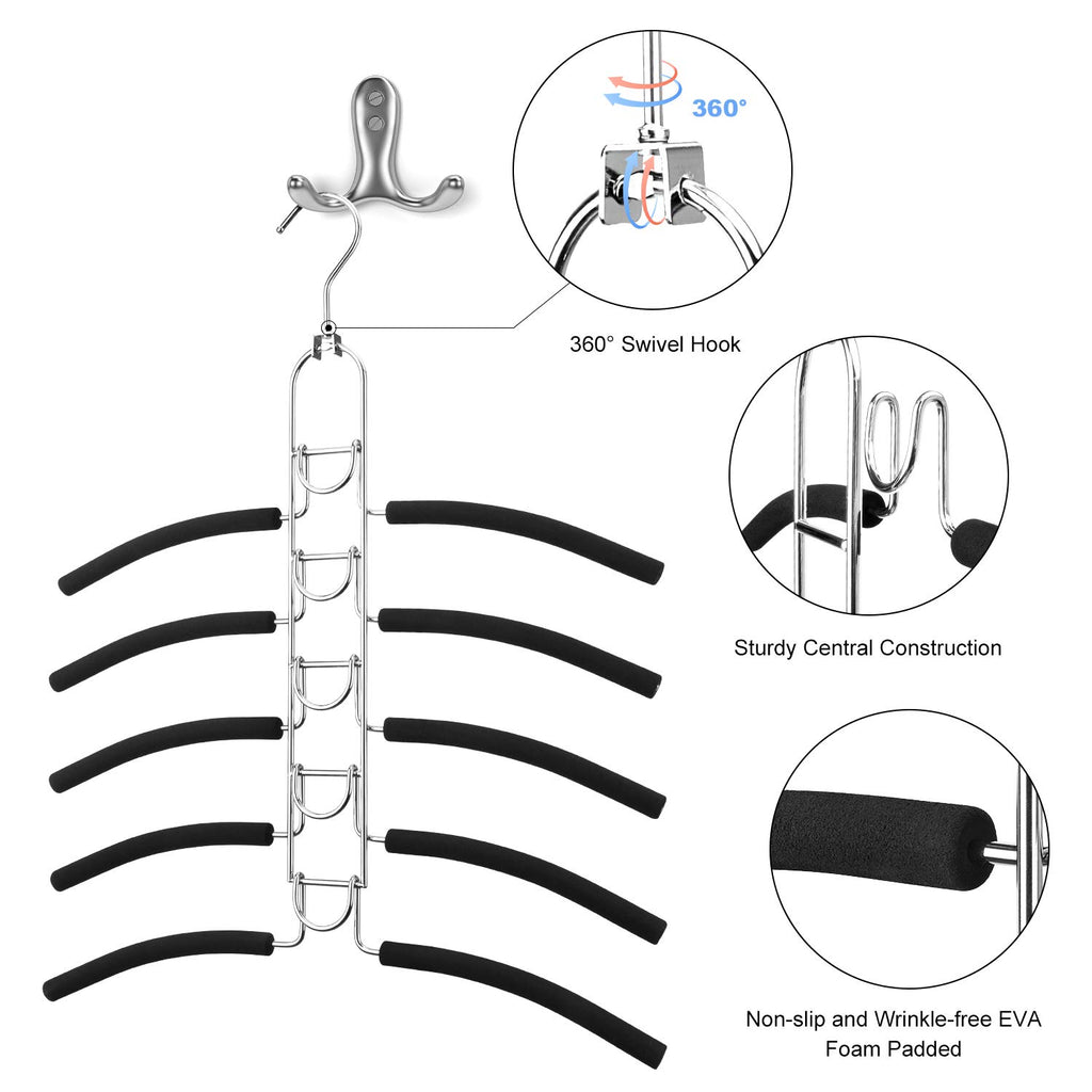 Space Saving Clothes Hangers, Multilayer Metal Hanger 2 Pack 5 in 1 Space Saver Coat Hangers, Anti-Slip Foam Padded