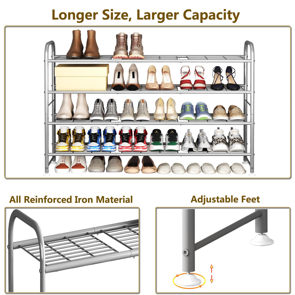 4 Tier Long Shoe Rack for Closet Metal Shoe Organizer