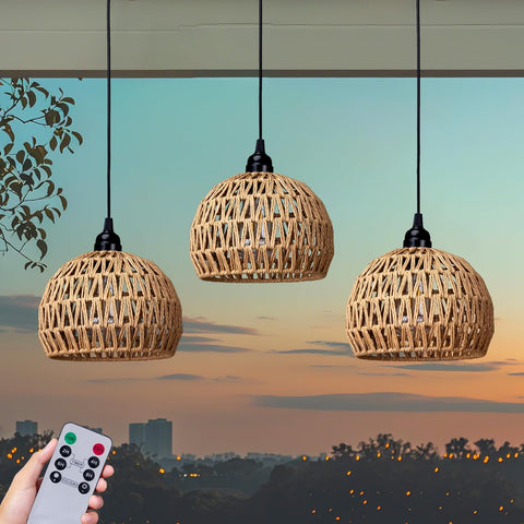 Battery Operated Hanging Outdoor Chandelier, Battery Power Pendant Light, Gazebo Lights Outdoor Waterproof, for Gazebo, Pergola, Porch, Patio, Indoor Outdoor Decor Lighting (3)