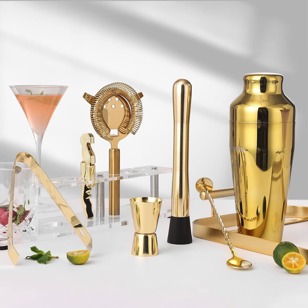 Cocktail Shaker Set with Arcylic Stand, Mixology Bartender Kit for Drink Mixing | Mixology Set with 7 Bar Set Tools - Set of 7