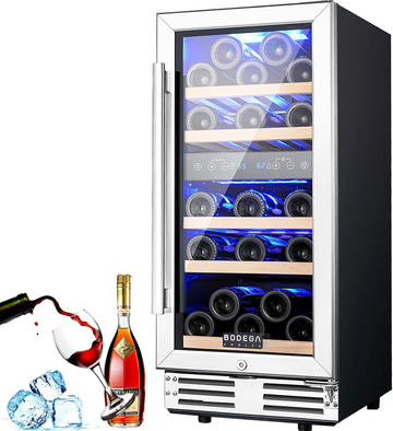 15” Wine Cooler, 30 Bottle Dual Zone Wine Fridge With Double-Layer Glass Door, F