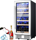 15” Wine Cooler, 30 Bottle Dual Zone Wine Fridge With Double-Layer Glass Door, F
