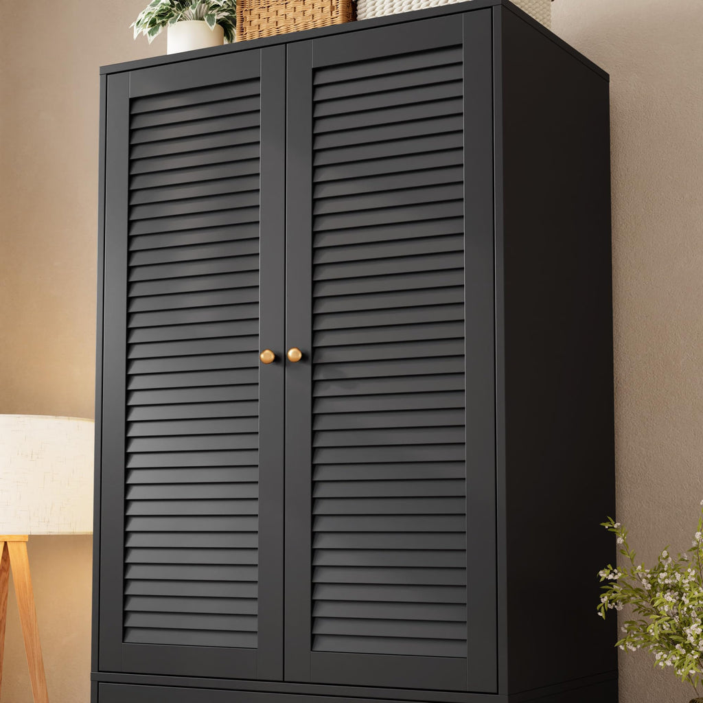 70" Wardrobe Armoire Wooden Closet with 3 Drawers, Black