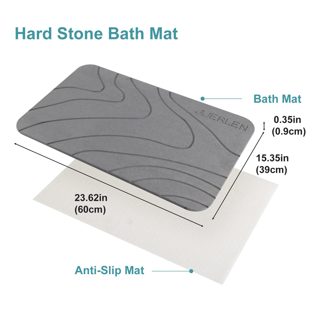2 Pack Diatomaceous Earth Shower Mat, Stone Bath Mat, Nonslip Super Absorbent Fast-Drying Hard Bath Mat Shower Floor