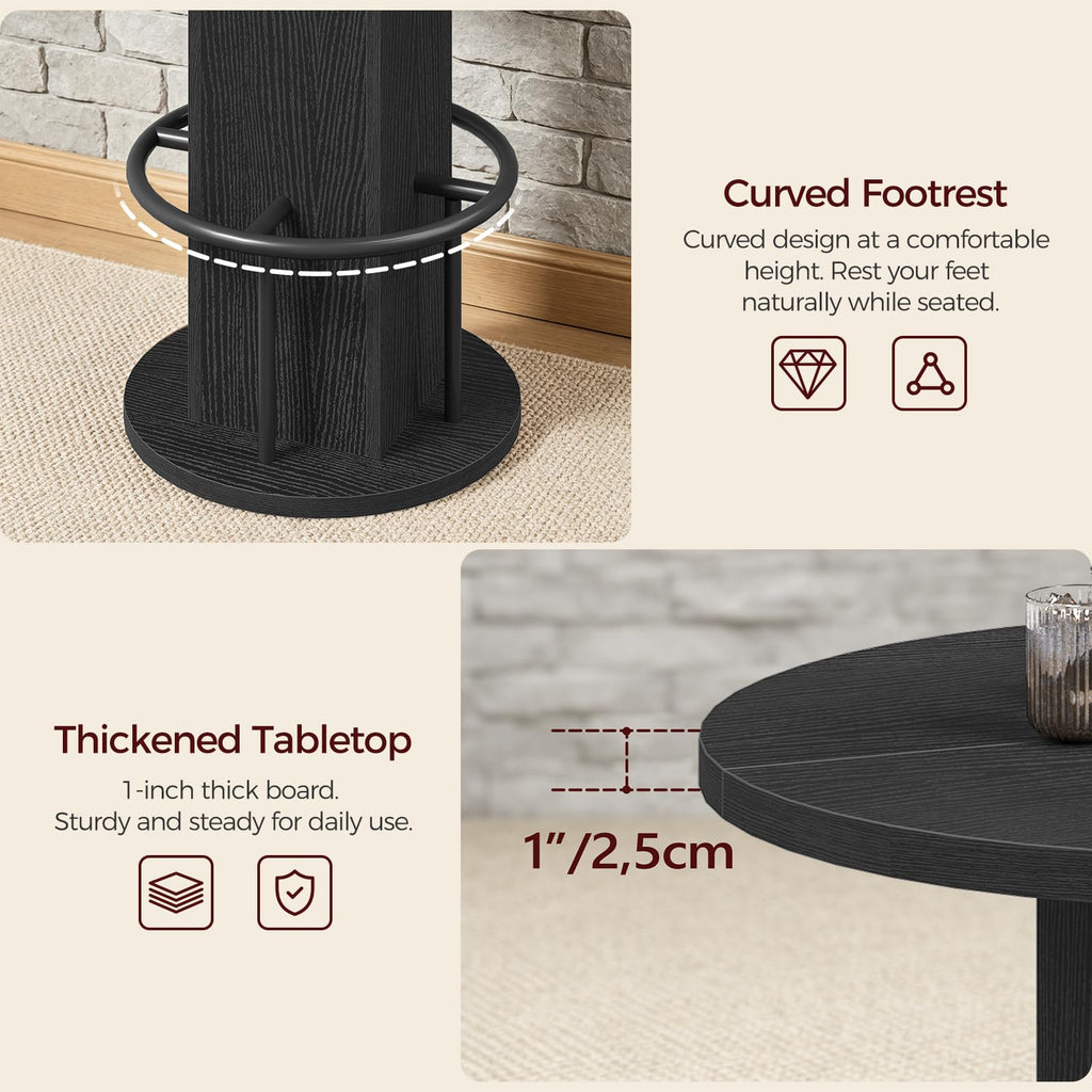 Round Bar Table, 35.6" H Bistro Pub Table with Footrest