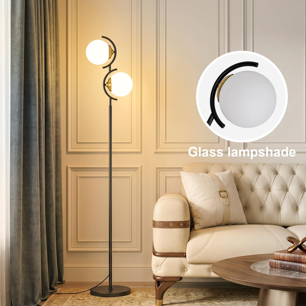 Globe Floor Lamp with Frosted Glass Shade, 3-Color Temperatures
