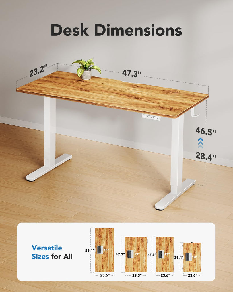 Electric Standing Desk, Whole Piece Desktop, Adjustable Height Computer Desk, 4 Height Memory Settings, Sit Stand Up
