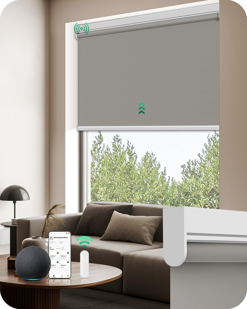 Motorized Blinds with Remote | Automatic Blackout Roller Sha - Gray