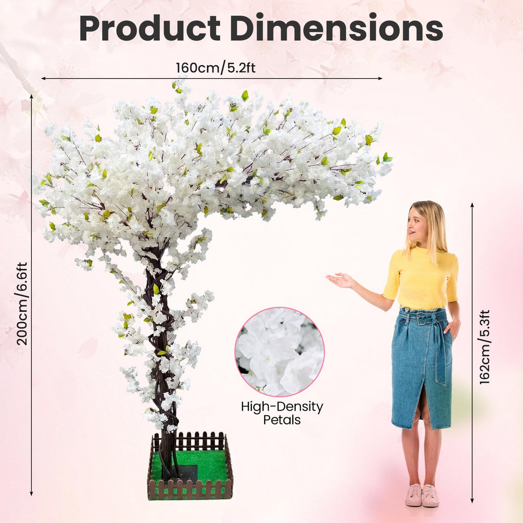 6.7FT Artificial White Cherry Blossom Tree, Faux Sakura Indoor Decor