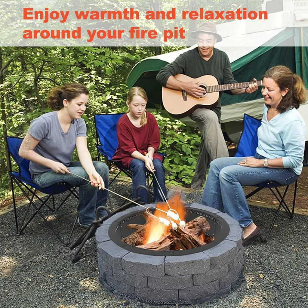 Outdoor Smokeless Fire Pit Ring Liner 32-Inch Outer/28-Inch Inner Diameter, Heavy Duty Solid Metal Steel Round