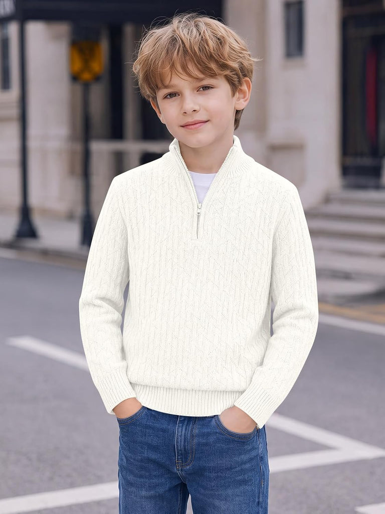 Boys Quarter Zip Sweater Textured Knit Mock Neck Pullover Tops