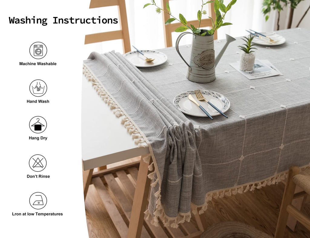 Linen Rectangle Table Cloth Waterproof Cotton Fabric Farmhouse Burlap Rustic Boho Gray Oblong Tablecloth for Party