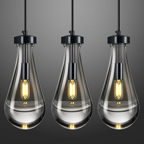 Raindrop Pendant Lights Kitchen Island Teardrop PlatingBlack Hanging Light Fixtures Clear Solid Glass Pendant Light Modern Chandeliers for Dining Room Porch Corridor Living Room(Black 3-Pack) A121-B0DL46B3DY