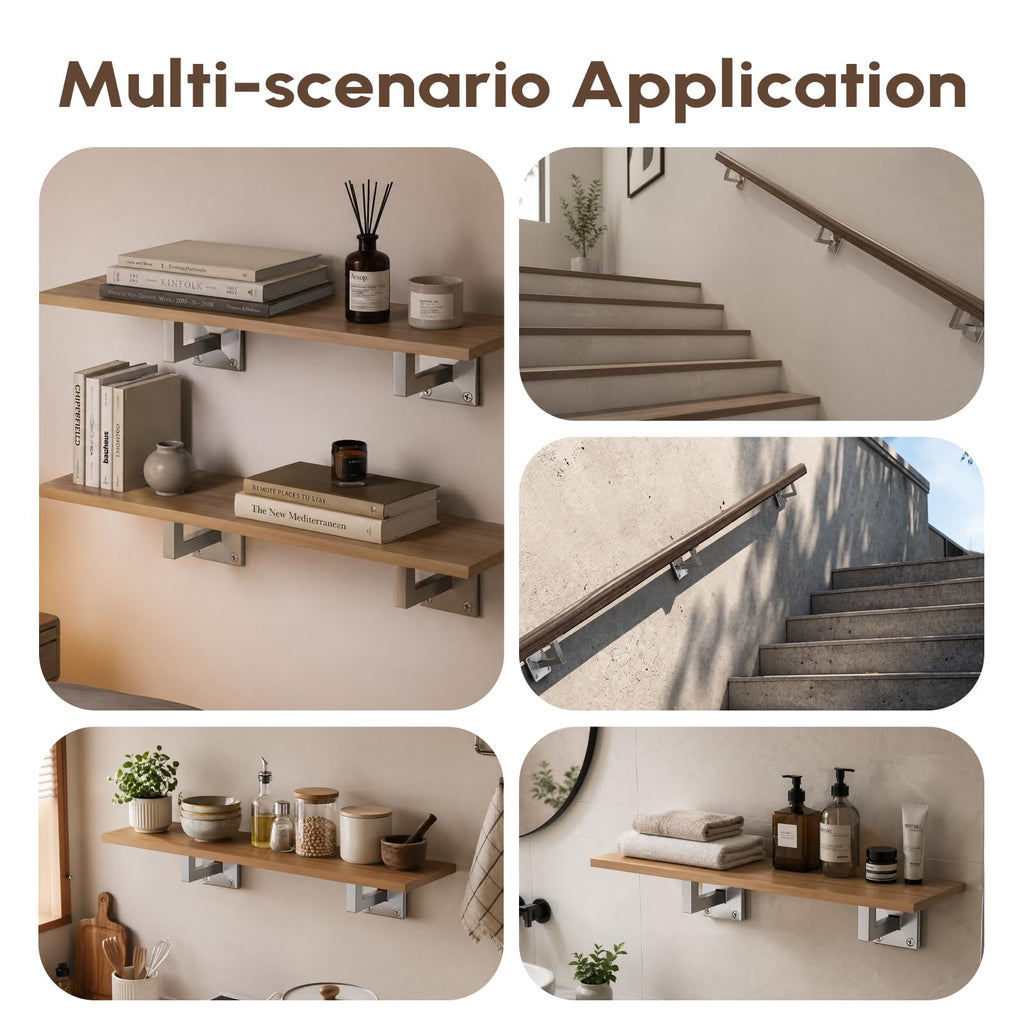304 Stainless Steel Handrail Brackets, Heavy Duty Wall Mount for Stair Railing Indoor Outdoor - Satin Finish Stair