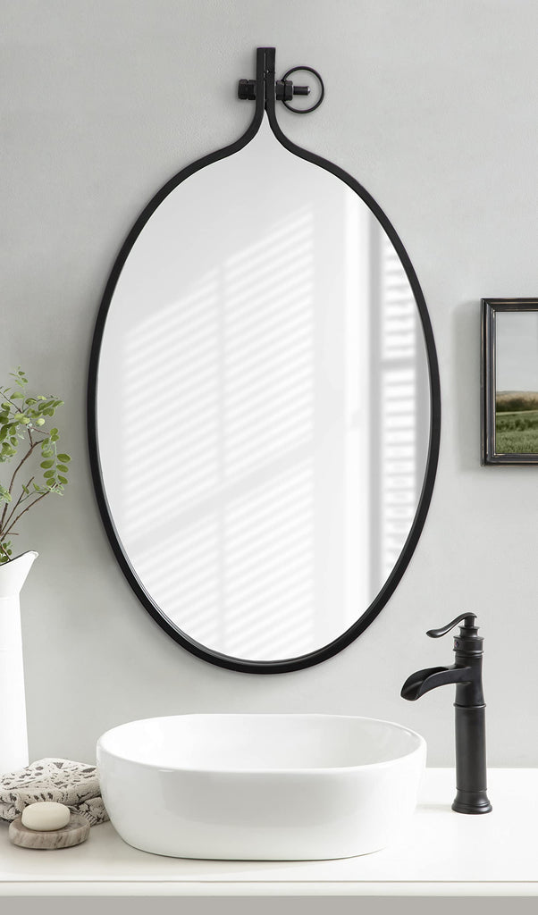 Yitro Traditional Oval Metal Framed Wall Mirror; 20 x 34; Black; Industrial Accent Mirror for Farmhouse Decor