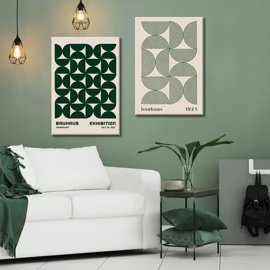 Green Bauhaus Wall Art, Mid Century Geometric Wall Decor, Set of 2 12x16 in