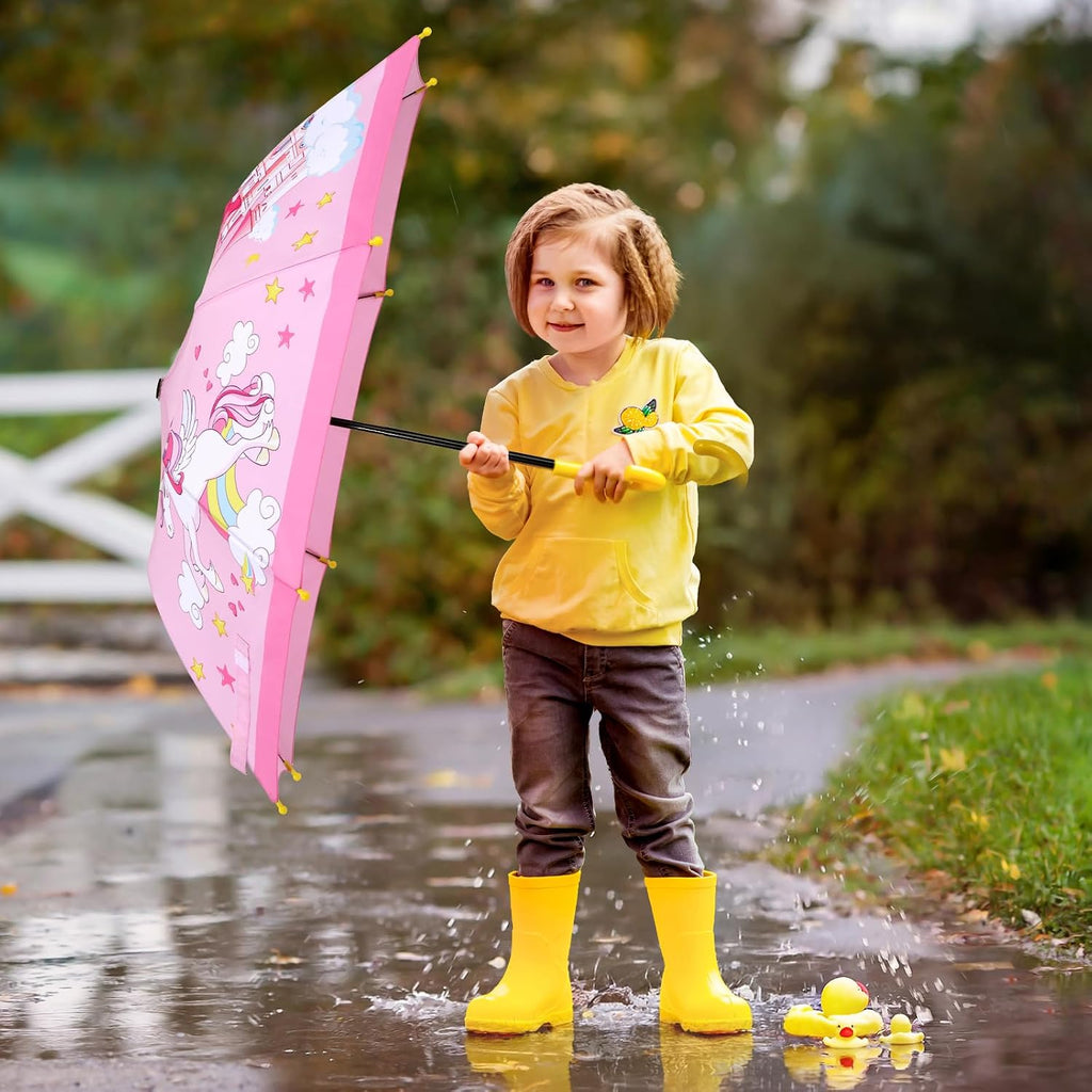 Kids Umbrella Children Travel Umbrellas Reinforced Canopy with Pinch Free Closure and Colorful Design Lightweight
