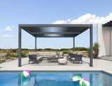 Louvered Pergola 94AS 12' x 14' Outdoor Aluminum Pergola with Shade Screen Adjustable Roof for Deck Backyard Grey