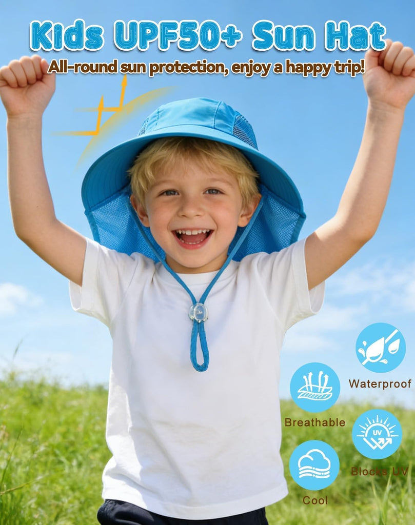Kids Sun Hat with Neck Flap UV Protection Summer Toddler Beach Hat Unisex Ponytail Hat Wide Brim Fishing Hat