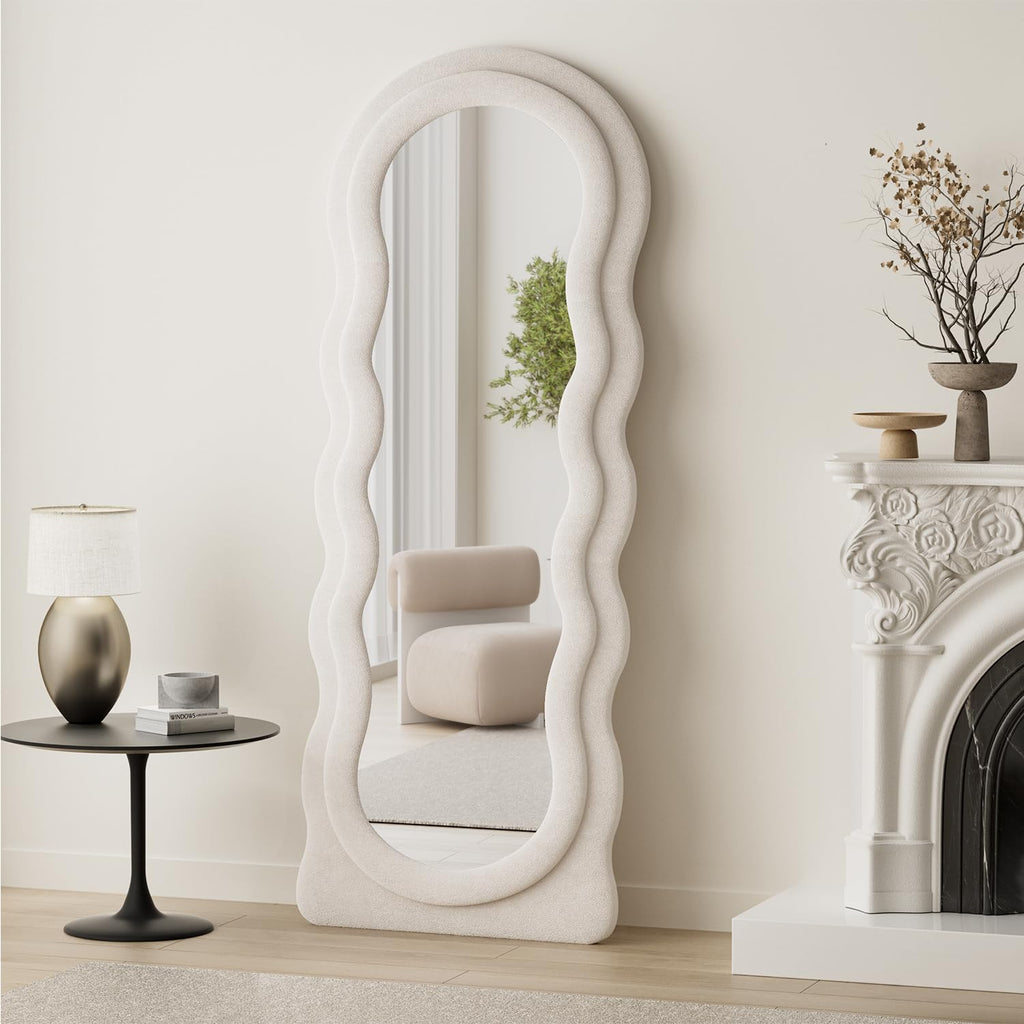 Full Length Mirror, 63"x 24" Wavy Floor Standing Mirror (White)