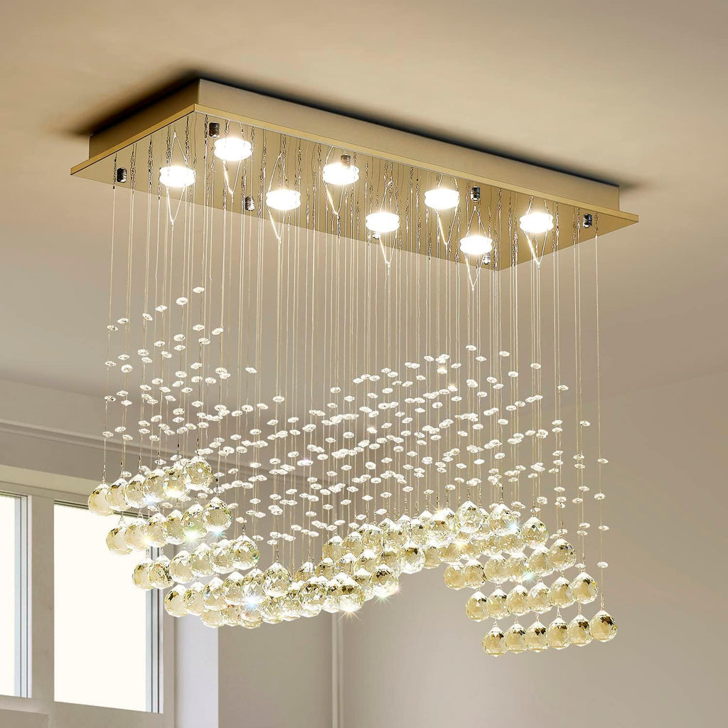 8-Lights Modern K9 Crystal Chandelier Light Fixture, Perfect Raindrop Chandelier for Bedroom,Living Room,Dining Room, L30 x W12 x H26, Clear Crystal & Chrome Canopy A100-B07H2CN8J4