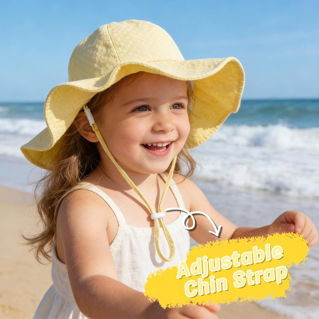 Sun Hat Toddler UPF 50+ Summer Bucket Hat Baby Wide Brim Beach Hats Girls Adjustable UV Protection Hats (US, Age, 2