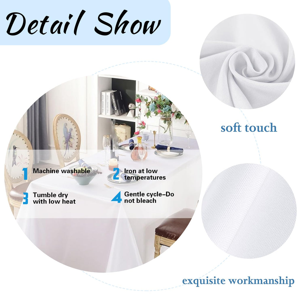10 Pack Table 60 x 102 Inch Tablecloths for 6 Foot Rectangle Tables. Stain and Winkle Resistant Polyester Washable