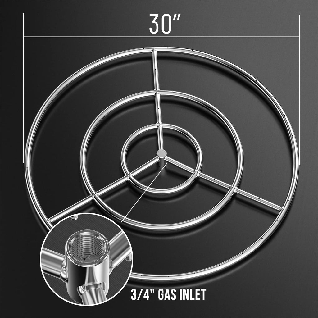 30-Inch Round Fire Pit Burner Ring, 304 Stainless Steel