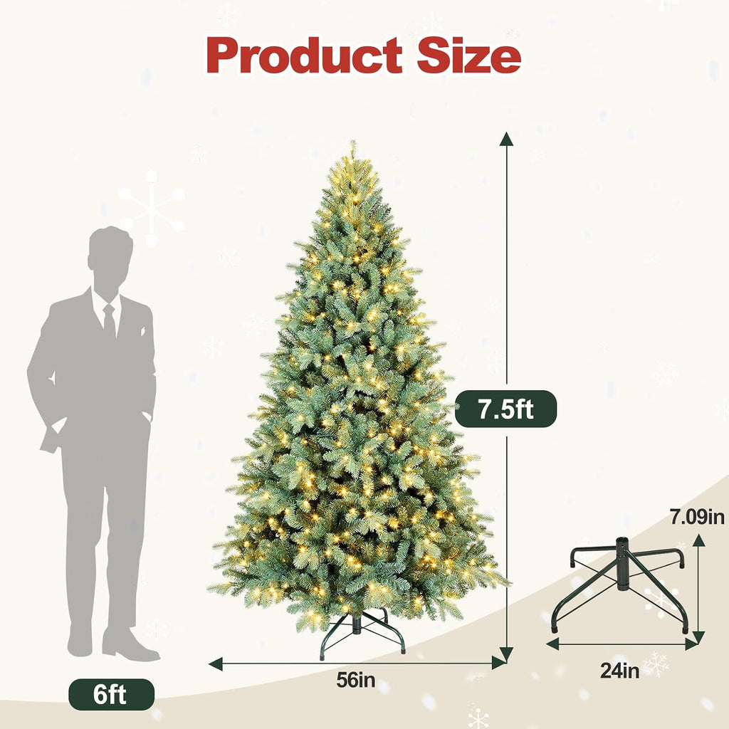 7 Ft Pre-Lit Artificial Christmas Tree, w/ 500 LED Warm Lights, 1838 PE&PVC Mixed Branch Tips, Faux Xmas Tree , Party