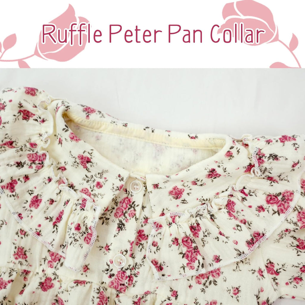 Baby Girl Floral Romper Ruffle Peter Pan Collar Bubble Sleeve Bodysuit Cotton Jumpsuit One Piece Cute Baby
