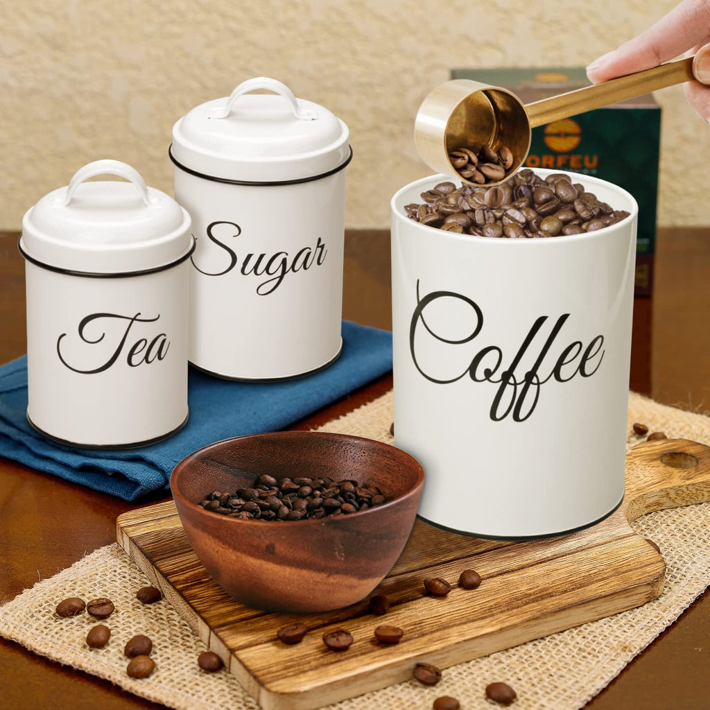 Coffee Tea Sugar Containers for Countertop, 3-Piece Stainless Steel Kitchen Canisters Set, Sugar Jar Coffee Jar with