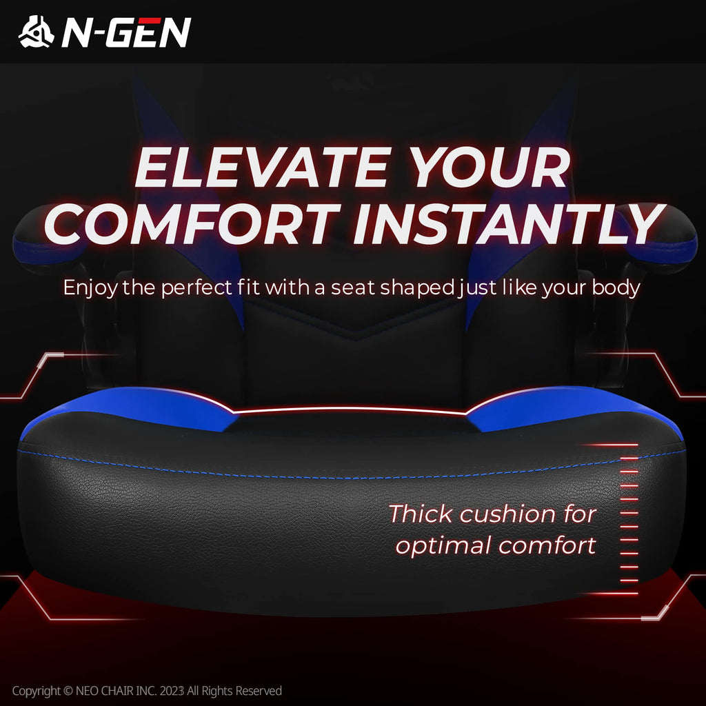 Gaming Chair, Lumbar, PU Leather, Flip-Up Arms, Classic Blue