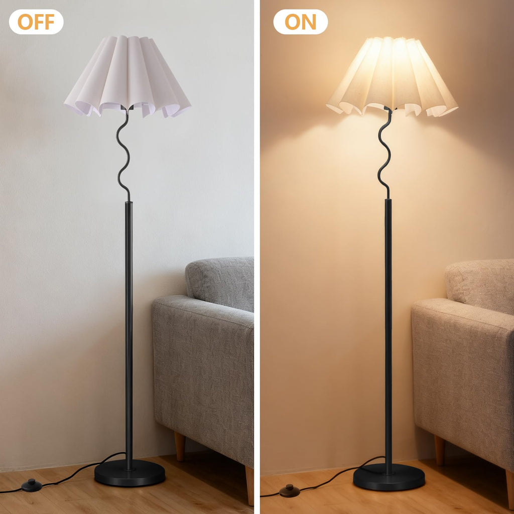 Modern Floor Lamp with 3 Color Temperatures, Foot Switch Standing Lamps, Tall LED Standing Lamps, Beige Linen Shade