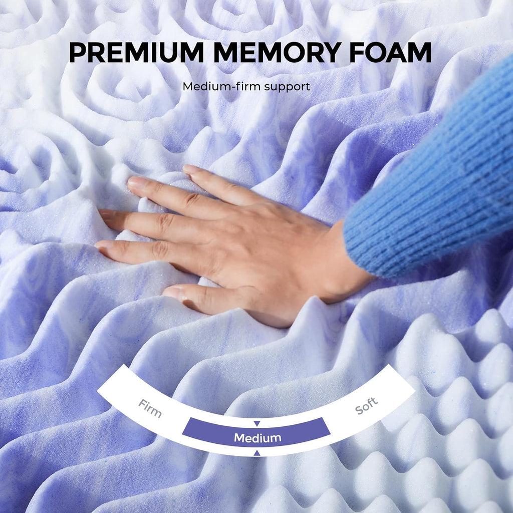 Queen Mattress Topper, 3 Inch 7-Zone Memory Foam Mattress Topper, Gel Infused Foam Mattress Topper for Pressure