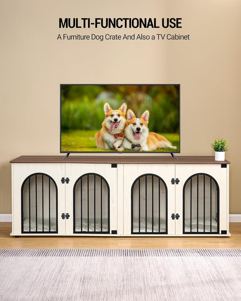 71" Dog Crate Furniture for 2 Dogs, Heavy Duty Indoor Dog Kennel TV Stand