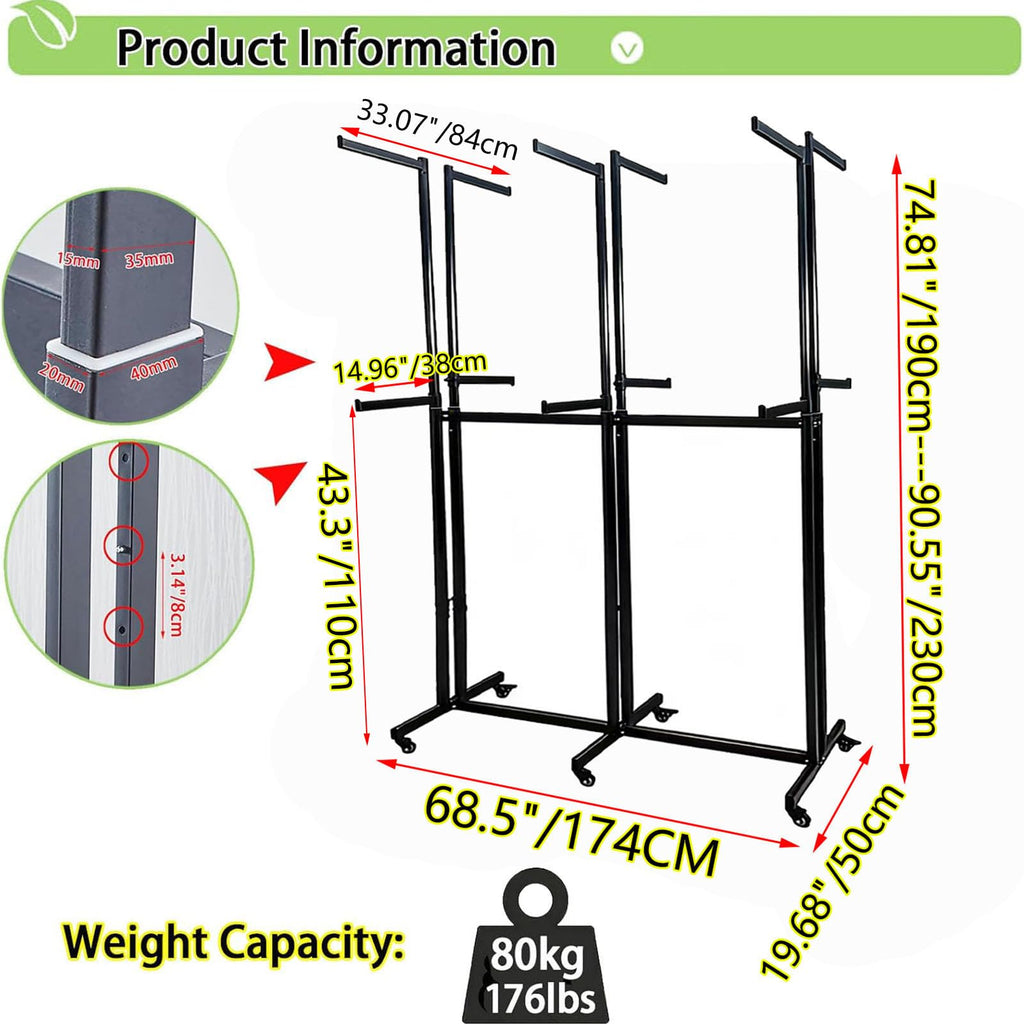 Floor Standing Garment Rack - Heavy Retail Display Racks With Wheels