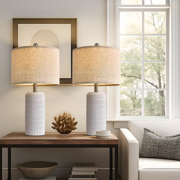 23" Table Lamp, Farmhouse Bedside Lamps Set of 2, Ceramic End Table Lamps, Traditional Nightstand Desk Lamps