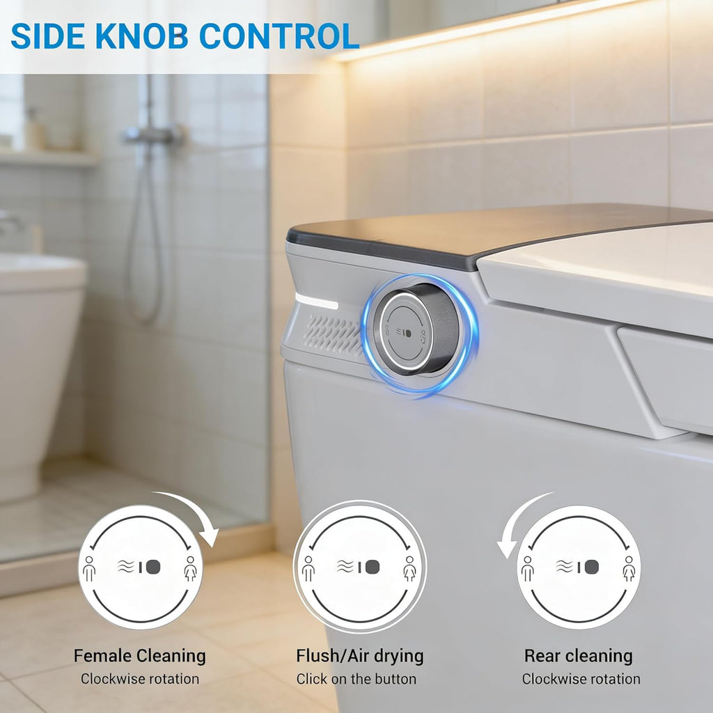 Black Smart Toilet with Bidet, One Piece Toilet with Tank and Pump for Low Water Pressure, AutoOpenClose Lid
