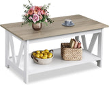 Coffee Table with Storage Shelf, 39.4" Farmhouse Coffee Table with V-Frame Support