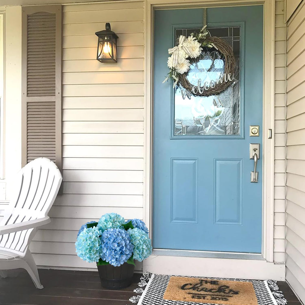 Boho Light Blue Fake Artificial, 4Pcs 22" Large Lifelike Silk Artificial Hydrangeas, Full Fake for Bouquet Table