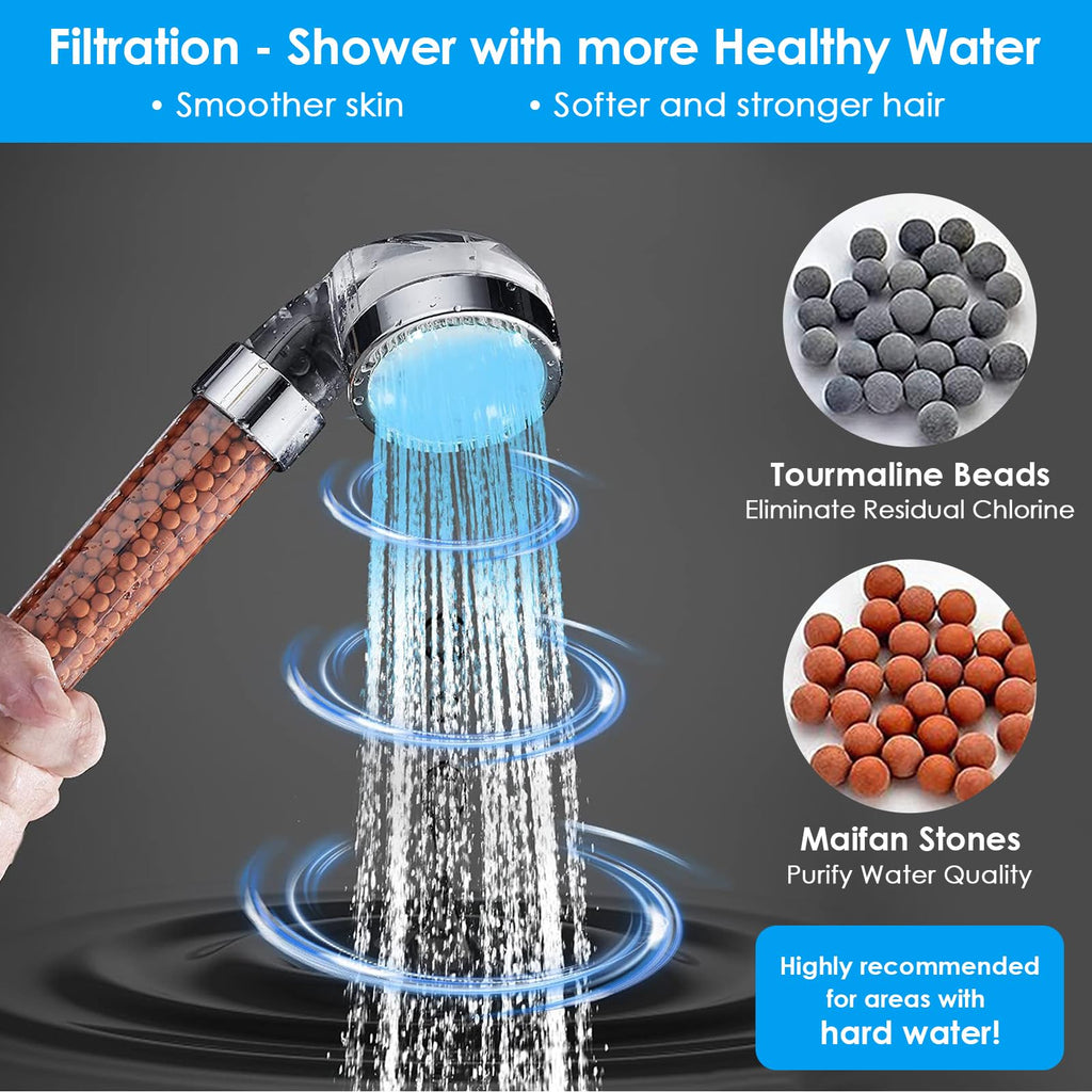 LED Handheld Shower Head Set with Filtration, Automatic 7-color Changing Shower Head Kit, High Pressure Handheld