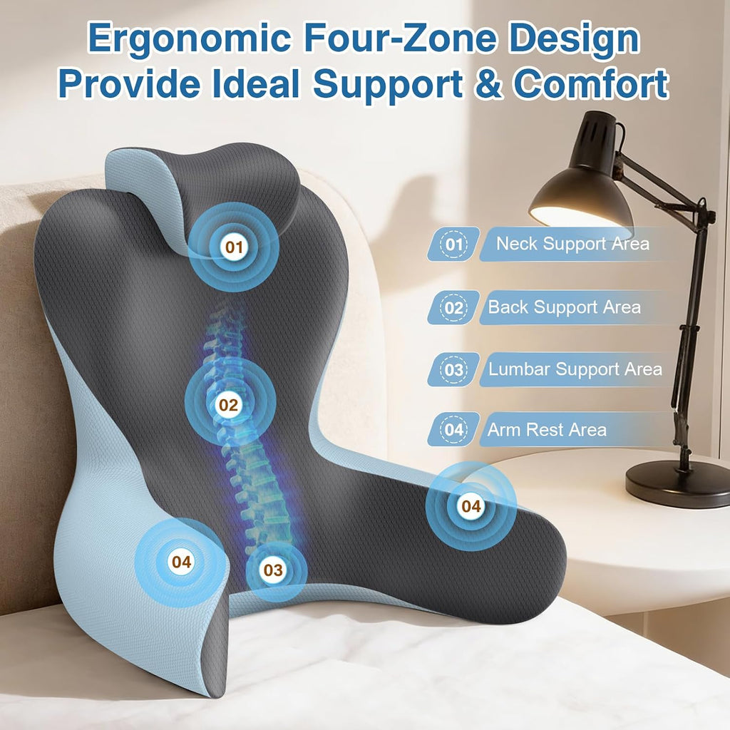 22" XL Reading Pillow Sitting in Bed,Back Support & Armrests(Grey&DarkGrey)