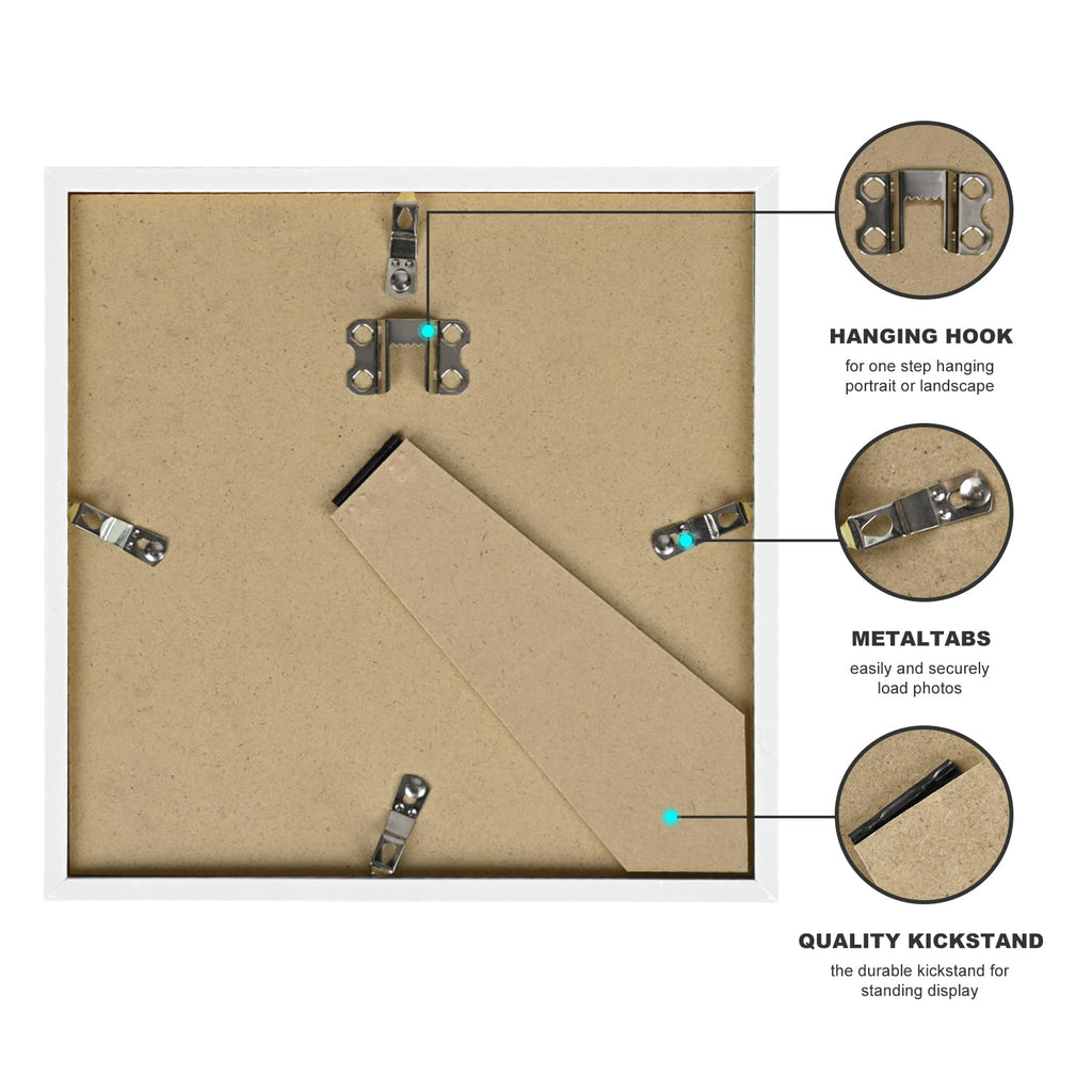 8x8 Picture Frame Set of 9, Display Pictures 4x4 with Mat or 8x8 without Mat, Multi Collage Gallery Square Photo