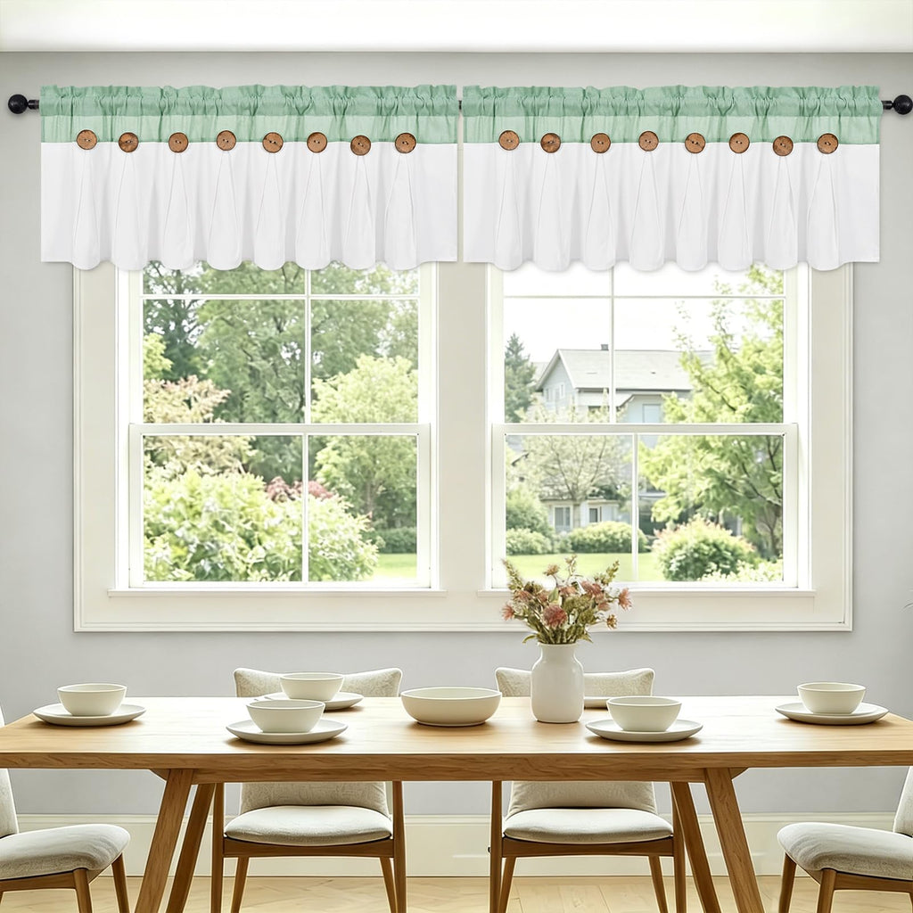 Farmhouse Valances for Windows 52x18, Cotton Linen, Teal & White