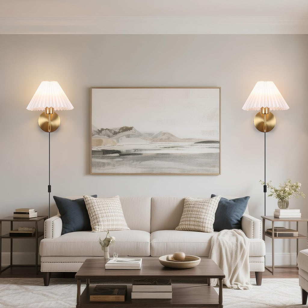 Wall Sconces Sets of 2, Golden Plug in Wall Sconces with Switch for Dresser, Classic Cord Wall Lamp Living Room