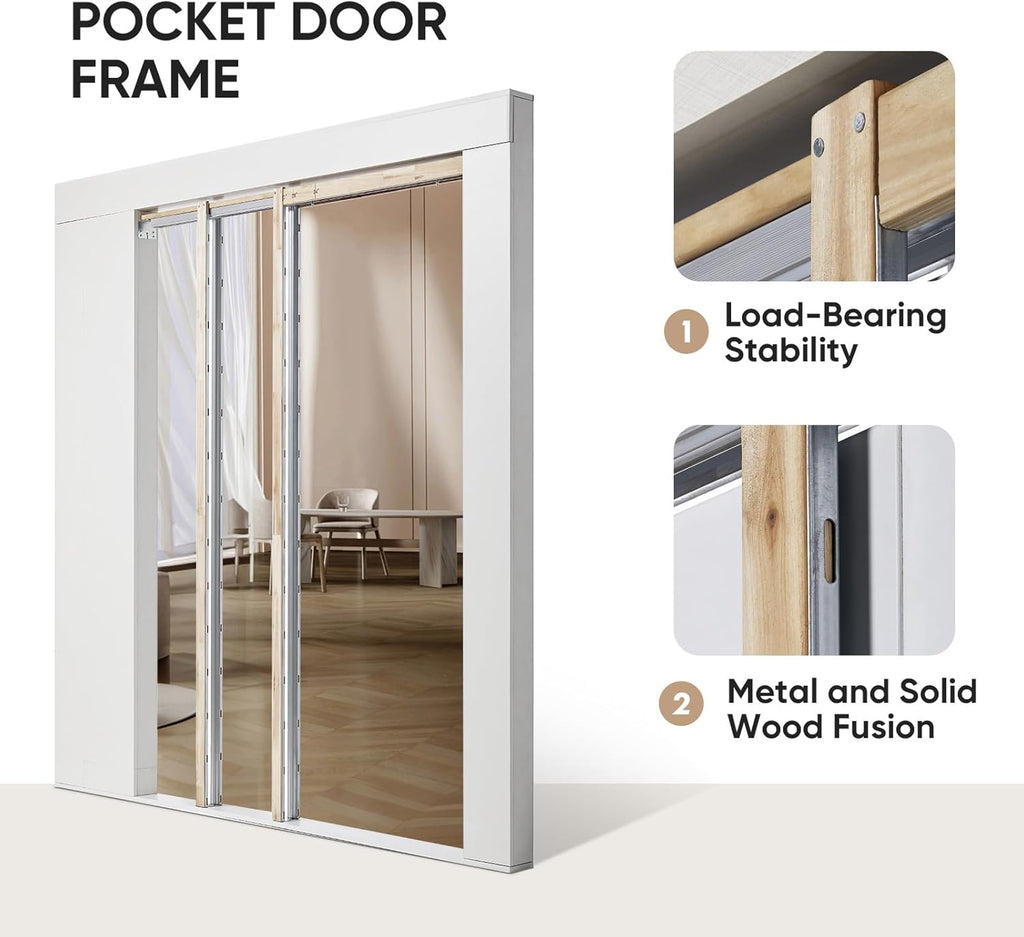 Pocket Door, 32" x 80" Concealed Sliding Closet Doors, 5 Lites Tempered Frosted Glass Pantry Doors, 