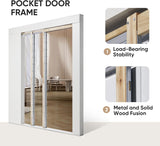 Pocket Door, 32" x 80" Concealed Sliding Closet Doors, 5 Lites Tempered Frosted Glass Pantry Doors, 
