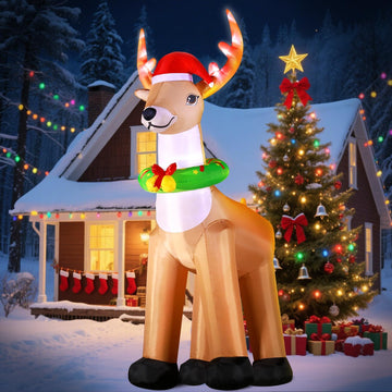 12FT Giant Christmas Inflatable Reindeer Decoration with Chasing LED Lights,Blow Up Yard Decoration for Party Garden