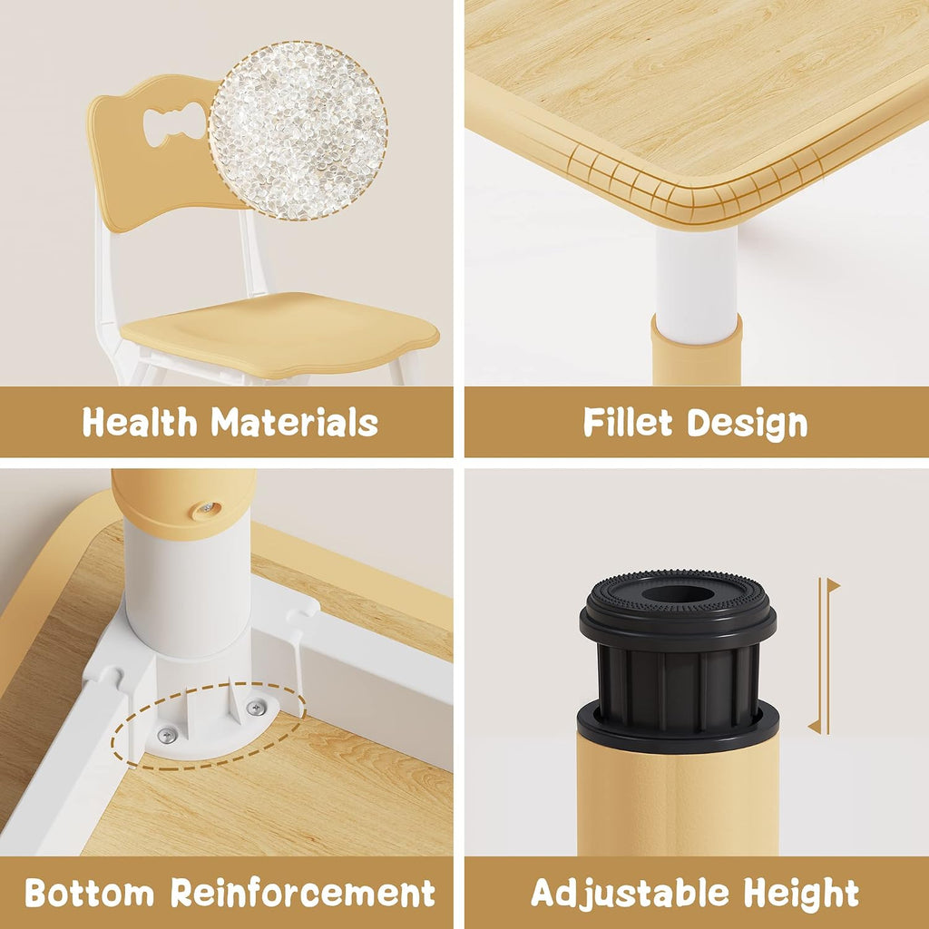 Height Adjustable Toddler Table and 2 Chairs Set, Beige