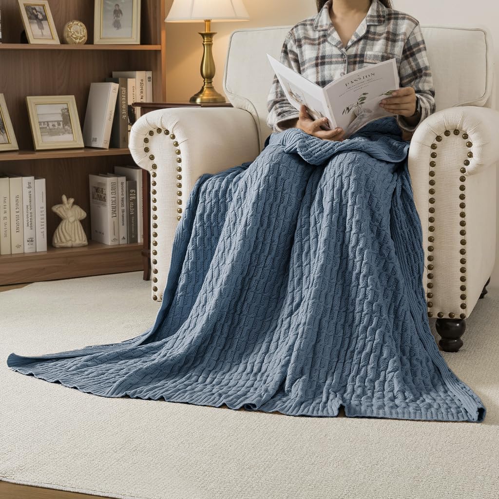 Cable Knit Throw Blanket - Super Soft, Warm & Lightweight Knitted Jacquard Throw Blanket for Couch, Sofa, Bed, Chair